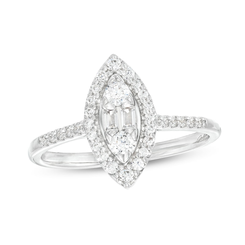 Main Image 1 of Marilyn Monroe™ Collection 1/3 CT. T.W. Marquise Multi-Diamond Frame Ring in 10K White Gold
