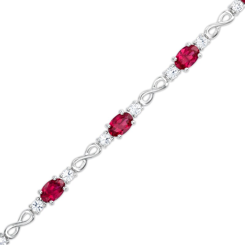 Main Image 1 of Oval Lab-Created Ruby and White Lab-Created Sapphire Alternating Infinity Line Bracelet in Sterling Silver - 7.25&quot;