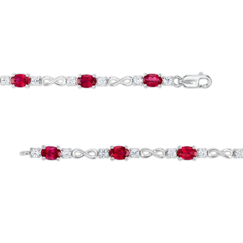 Main Image 3 of Oval Lab-Created Ruby and White Lab-Created Sapphire Alternating Infinity Line Bracelet in Sterling Silver - 7.25&quot;