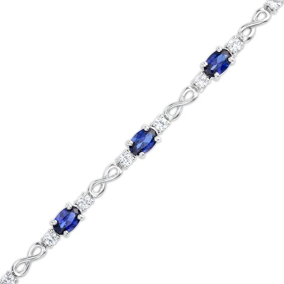 Oval Blue and White Lab-Created Sapphire Alternating Infinity Line Bracelet in Sterling Silver - 7.25"