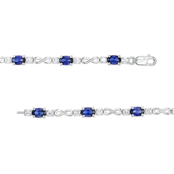 Oval Blue and White Lab-Created Sapphire Alternating Infinity Line Bracelet in Sterling Silver - 7.25"