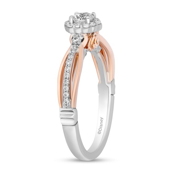Enchanted Disney Belle 1/2 CT. T.w. Diamond Scallop Frame Split Shank Engagement Ring in 14K Two-Tone Gold