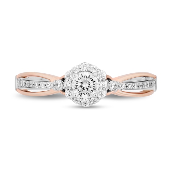 Enchanted Disney Belle 1/2 CT. T.w. Diamond Scallop Frame Split Shank Engagement Ring in 14K Two-Tone Gold