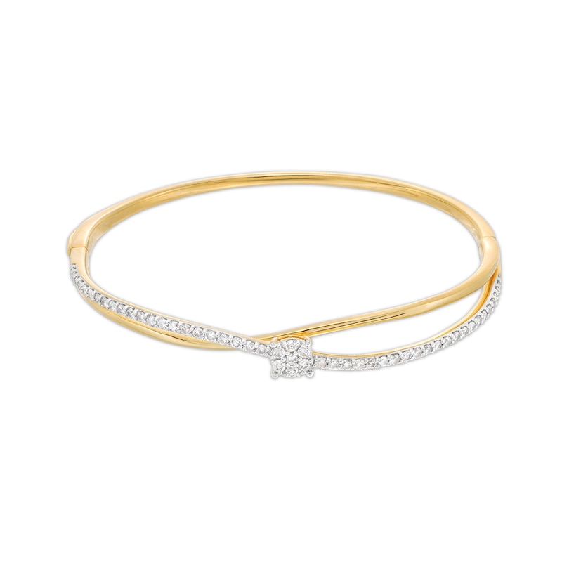 1 CT. T.W. Multi-Diamond Orbit Bangle in 10K Gold - 7.11"