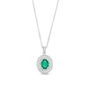 Thumbnail Image 1 of Oval Lab-Created Emerald and White Lab-Created Sapphire Layered Frame Pendant in Sterling Silver