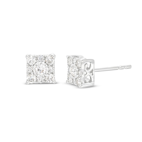 1/2 CT. T.w. Princess Multi-Diamond Stud Earrings in 10K White Gold