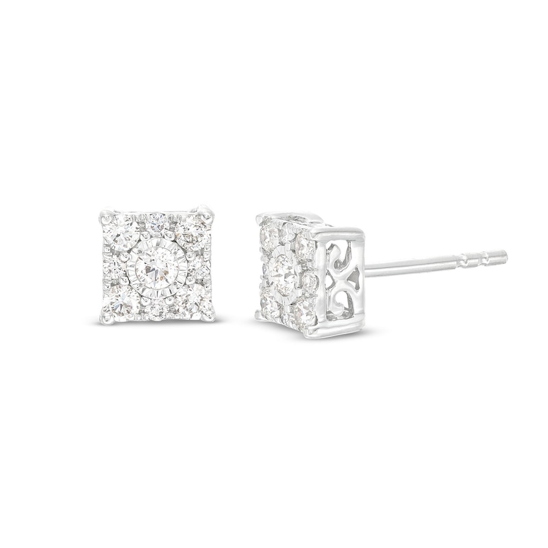 Main Image 1 of 1/2 CT. T.W. Princess Multi-Diamond Stud Earrings in 10K White Gold