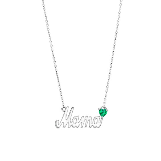 Heart-Shaped Lab-Created Emerald "Mama" Necklace in Sterling Silver