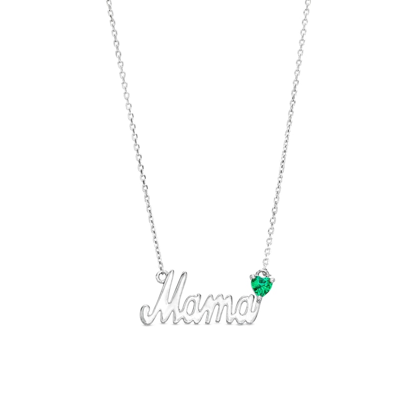 Main Image 1 of Heart-Shaped Lab-Created Emerald "Mama" Necklace in Sterling Silver