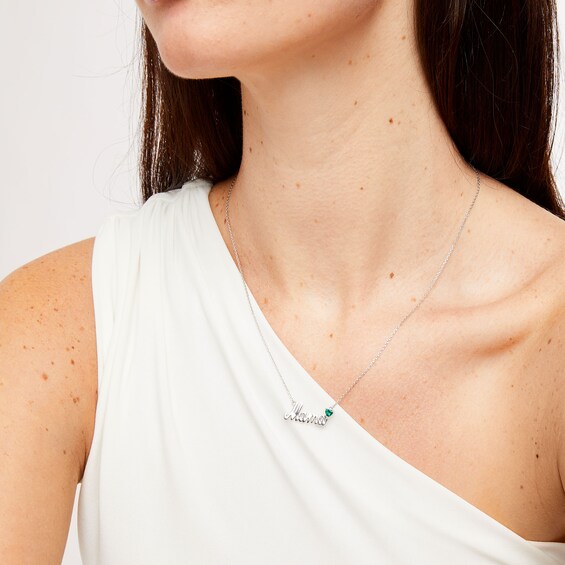 Heart-Shaped Lab-Created Emerald "Mama" Necklace in Sterling Silver
