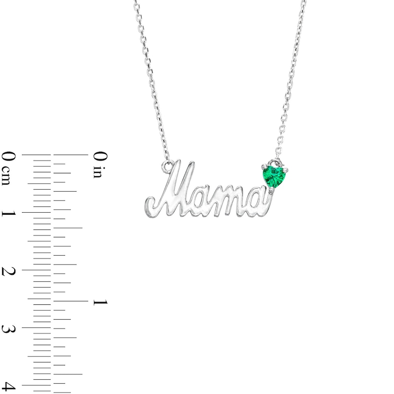 Main Image 3 of Heart-Shaped Lab-Created Emerald "Mama" Necklace in Sterling Silver