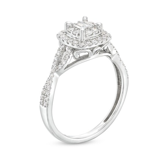 1/2 CT. T.w. Cushion Multi-Diamond Twist Split Shank Ring in 10K White Gold