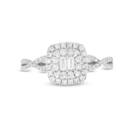 1/2 CT. T.w. Cushion Multi-Diamond Twist Split Shank Ring in 10K White Gold