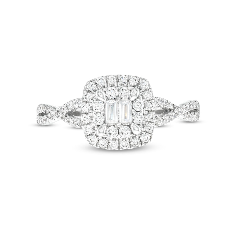 1/2 CT. T.W. Cushion Multi-Diamond Twist Split Shank Ring in 10K White Gold