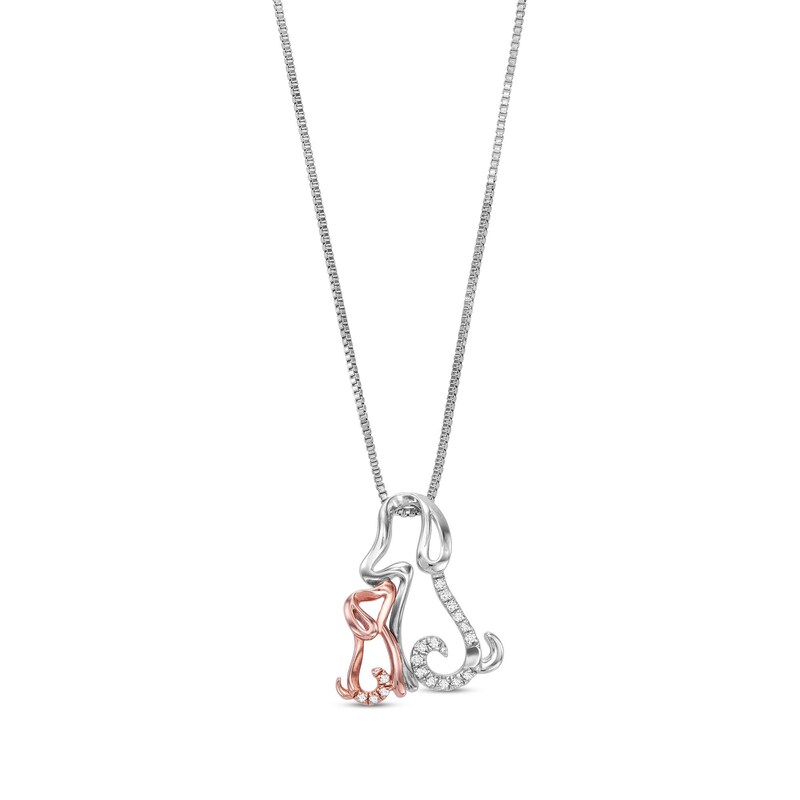 Main Image 1 of 1/15 CT. T.W. Diamond Motherly Love Dog Pendant in Sterling Silver and 10K Rose Gold