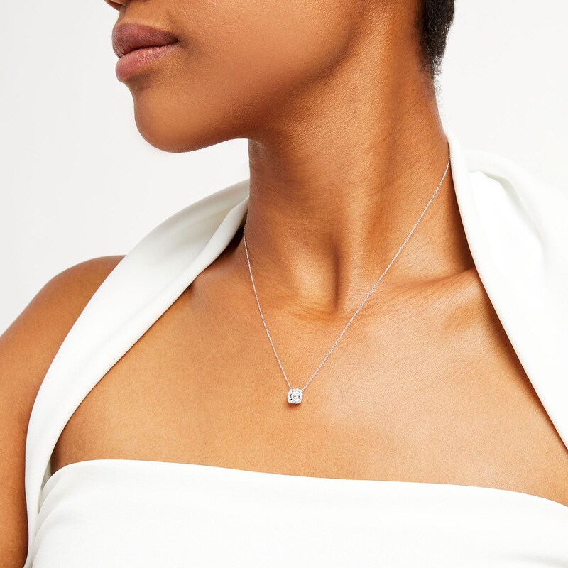 Main Image 2 of 1/4 CT. T.W. Diamond Cushion Frame Pendant in 10K White Gold