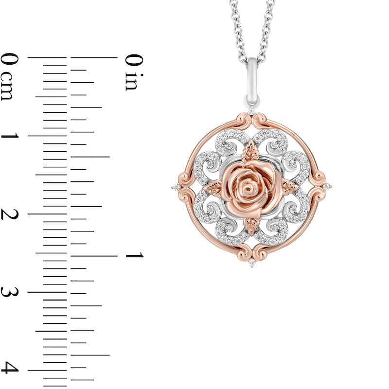 Enchanted Disney Belle 1/5 CT. T.W. Diamond Ornate Medallion Pendant in Sterling Silver and 10K Rose Gold