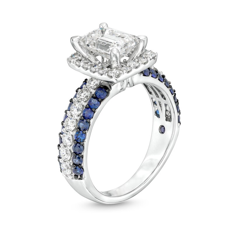 Main Image 3 of TRUE Lab-Grown Diamonds by Vera Wang Love 2-1/4 CT. T.W. Engagement Ring with Blue Sapphire Borders in 14K White Gold