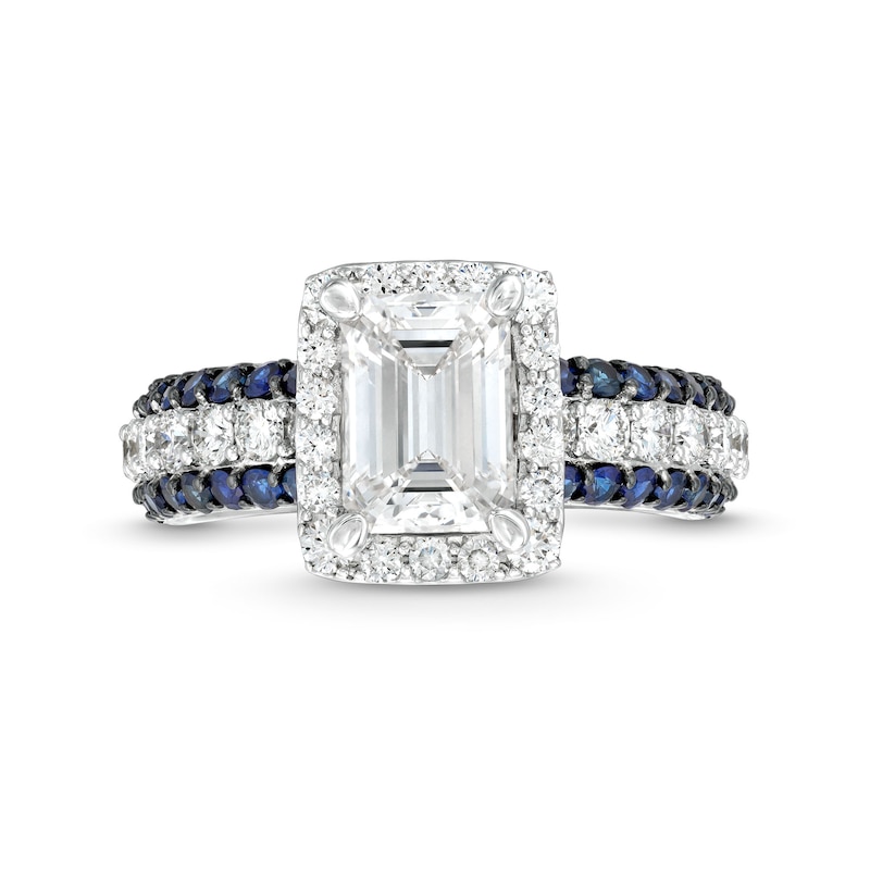 Main Image 4 of TRUE Lab-Grown Diamonds by Vera Wang Love 2-1/4 CT. T.W. Engagement Ring with Blue Sapphire Borders in 14K White Gold