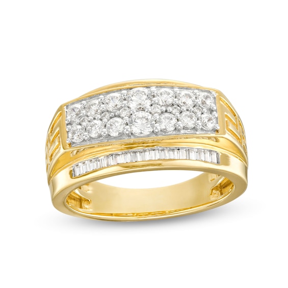 1 CT. T.w. Diamond Raised Double Row Greek Key Ring in 10K Gold