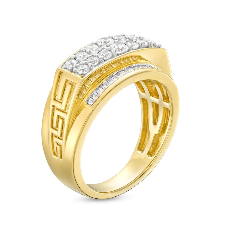 Main Image 3 of 1 CT. T.W. Diamond Raised Double Row Greek Key Ring in 10K Gold