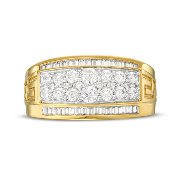 1 CT. T.w. Diamond Raised Double Row Greek Key Ring in 10K Gold
