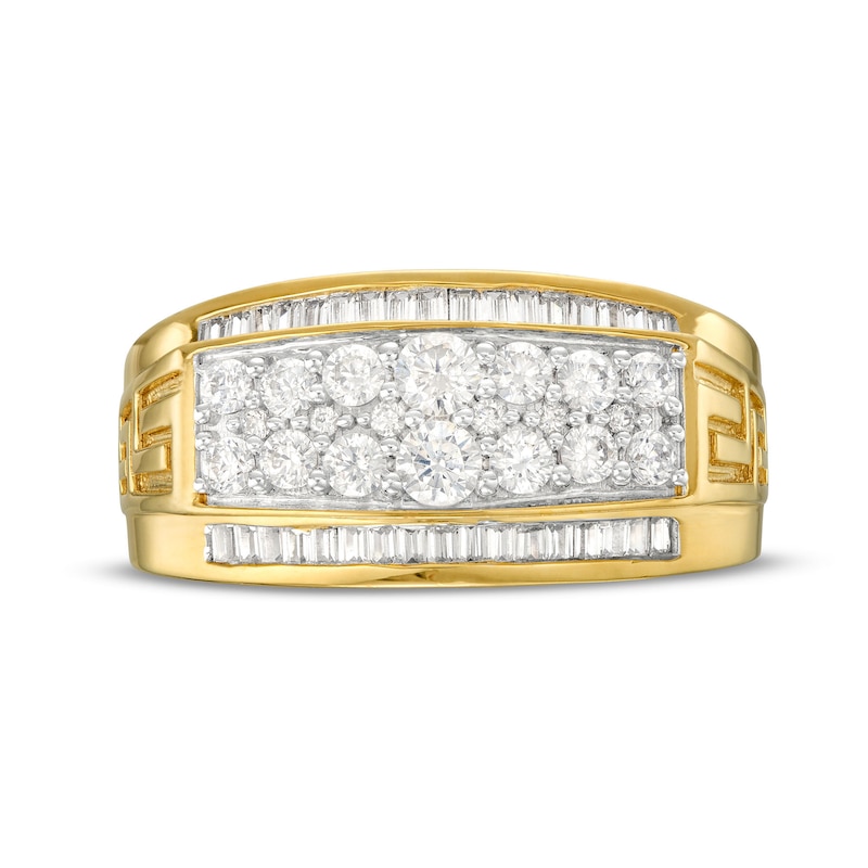 Main Image 4 of 1 CT. T.W. Diamond Raised Double Row Greek Key Ring in 10K Gold