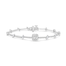 2-1/2 CT. T.W. Princess Multi-Diamond and Marquise Station Bracelet in 10K White Gold