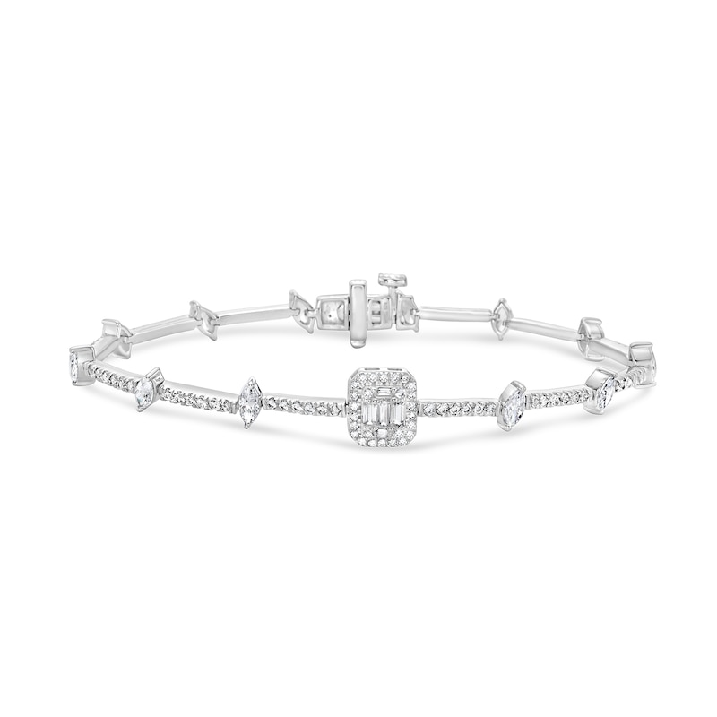 Main Image 1 of 2-1/2 CT. T.W. Princess Multi-Diamond and Marquise Station Bracelet in 10K White Gold