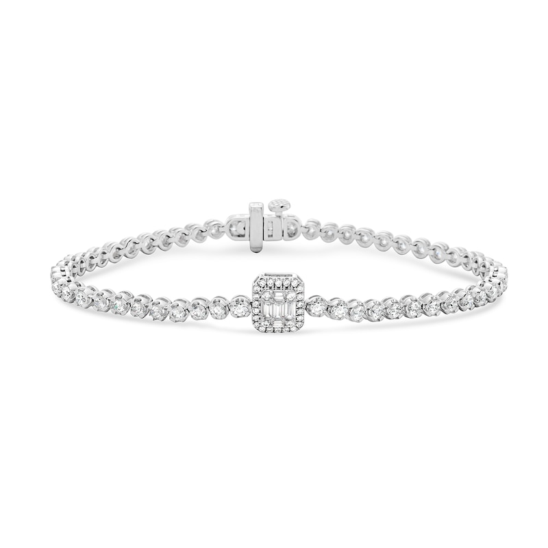 Main Image 1 of 2-1/2 CT. T.W. Princess Multi-Diamond Frame Tennis-Style Bracelet in 10K White Gold