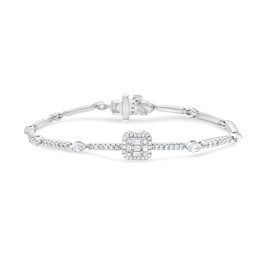 2-1/2 CT. T.W. Princess Multi-Diamond and Sideways Marquise Station Bracelet in 10K White Gold