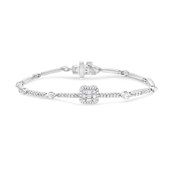 2-1/2 CT. T.w. Princess Multi-Diamond and Sideways Marquise Station Bracelet in 10K White Gold
