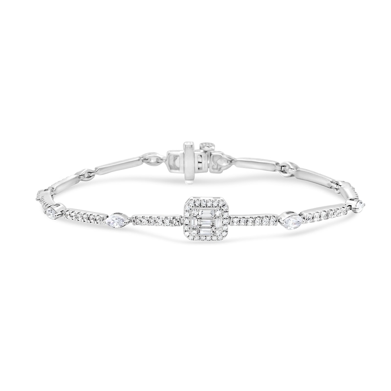 Main Image 1 of 2-1/2 CT. T.W. Princess Multi-Diamond and Sideways Marquise Station Bracelet in 10K White Gold