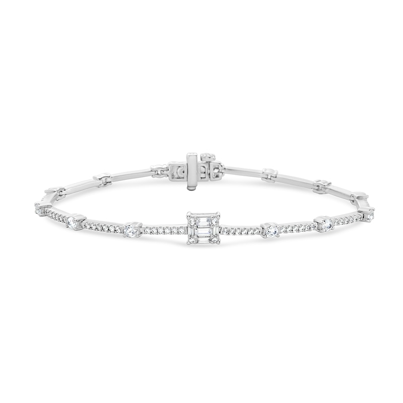 Main Image 1 of 2-1/2 CT. T.W. Princess Multi-Diamond and Oval Station Bracelet in 10K White Gold