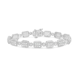 5 CT. T.W. Emerald and Round Multi-Diamond Alternating Bracelet in 10K White Gold