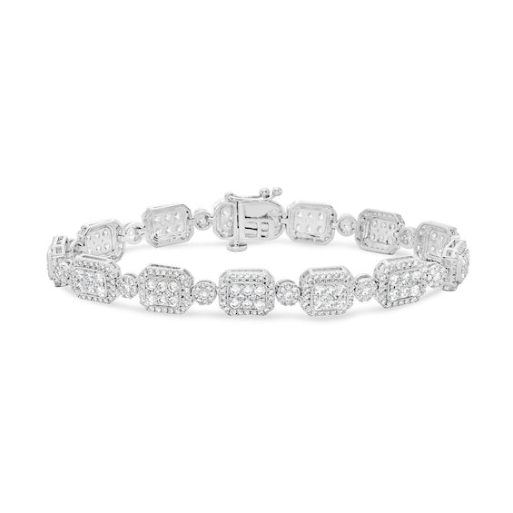 5 CT. T.w. Emerald and Round Multi-Diamond Alternating Bracelet in 10K White Gold