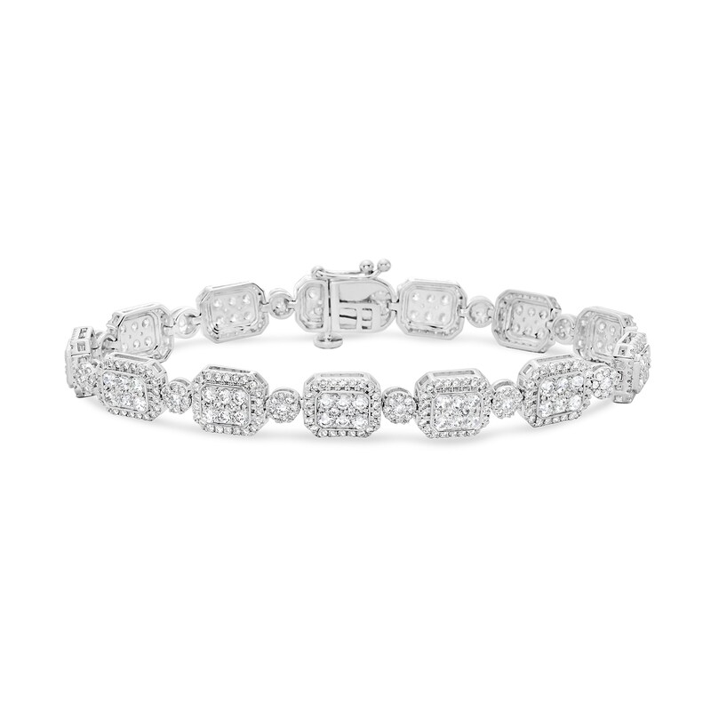Main Image 1 of 5 CT. T.W. Emerald and Round Multi-Diamond Alternating Bracelet in 10K White Gold