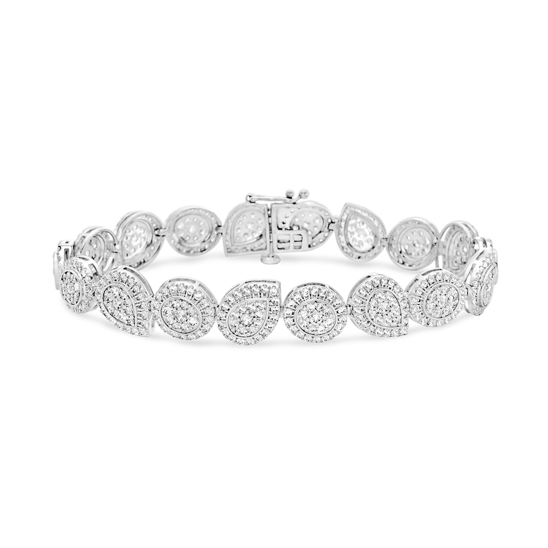 Main Image 1 of 5 CT. T.W. Pear and Round Multi-Diamond Frame Alternating Bracelet in 10K White Gold