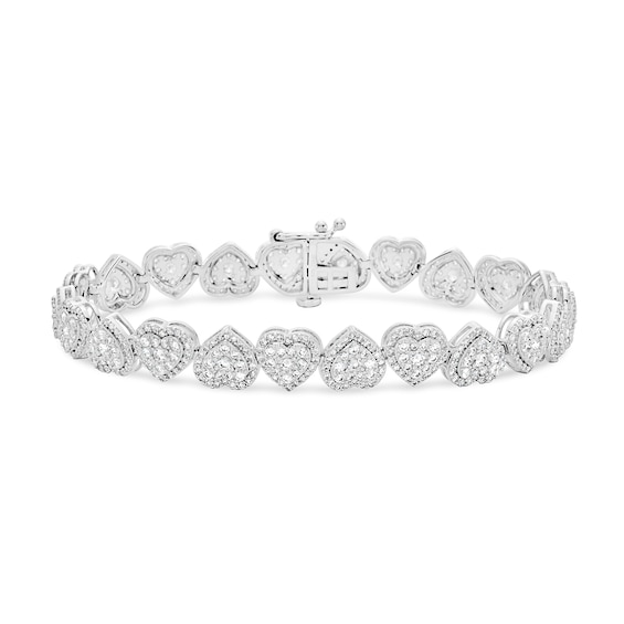 5 CT. T.w. Heart Multi-Diamond Frame Alternating Bracelet in 10K White Gold