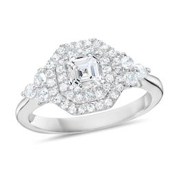 1-1/4 CT. T.W. Asscher-Cut Diamond Double Frame Tri-Sides Engagement Ring in 14K White Gold