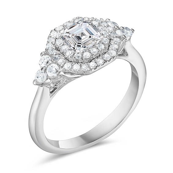 1-1/4 CT. T.w. Asscher-Cut Diamond Double Frame Tri-Sides Engagement Ring in 14K White Gold