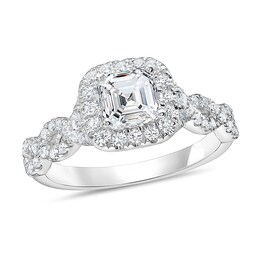 1-1/2 CT. T.W. Asscher-Cut Diamond Frame Twist Shank Engagement Ring in 14K White Gold