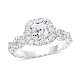 1-1/2 CT. T.W. Asscher-Cut Diamond Frame Twist Shank Engagement Ring in Platinum