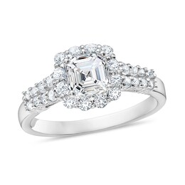 1-1/2 CT. T.W. Asscher-Cut Diamond Frame Double Row Engagement Ring in 14K White Gold