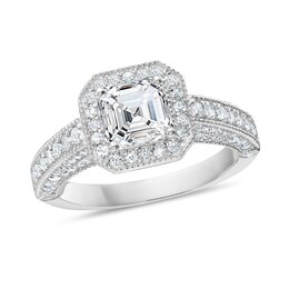 2 CT. T.W. Asscher-Cut Diamond Frame Vintage-Style Engagement Ring in 14K White Gold