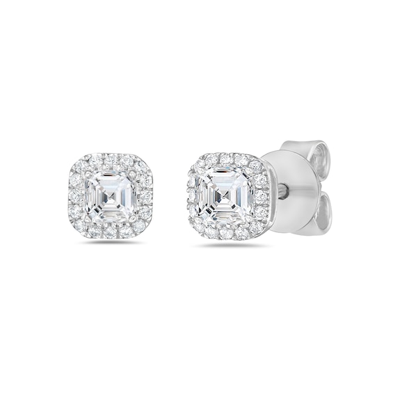 1/2 CT. T.w. Asscher-Cut Diamond Frame Stud Earrings in 14K White Gold