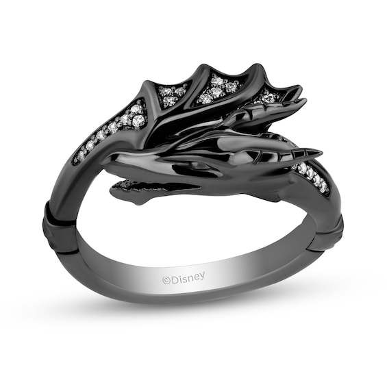 Enchanted Disney Villains Maleficent 1/8 CT. T.w. Diamond Dragon Wrap Ring in Sterling Silver with Black Rhodium