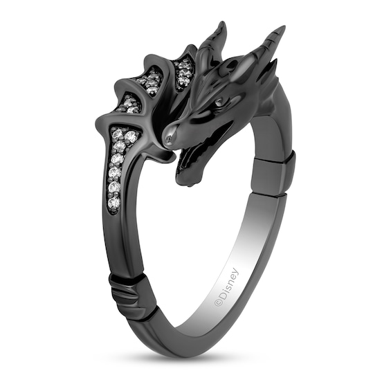 Enchanted Disney Villains Maleficent 1/8 CT. T.w. Diamond Dragon Wrap Ring in Sterling Silver with Black Rhodium