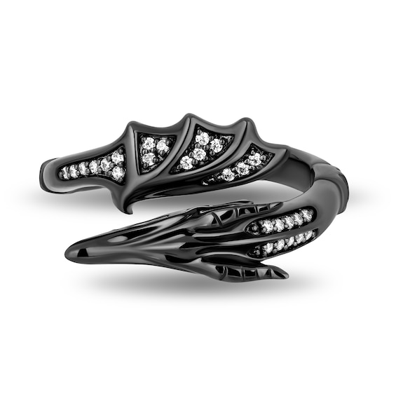 Enchanted Disney Villains Maleficent 1/8 CT. T.w. Diamond Dragon Wrap Ring in Sterling Silver with Black Rhodium