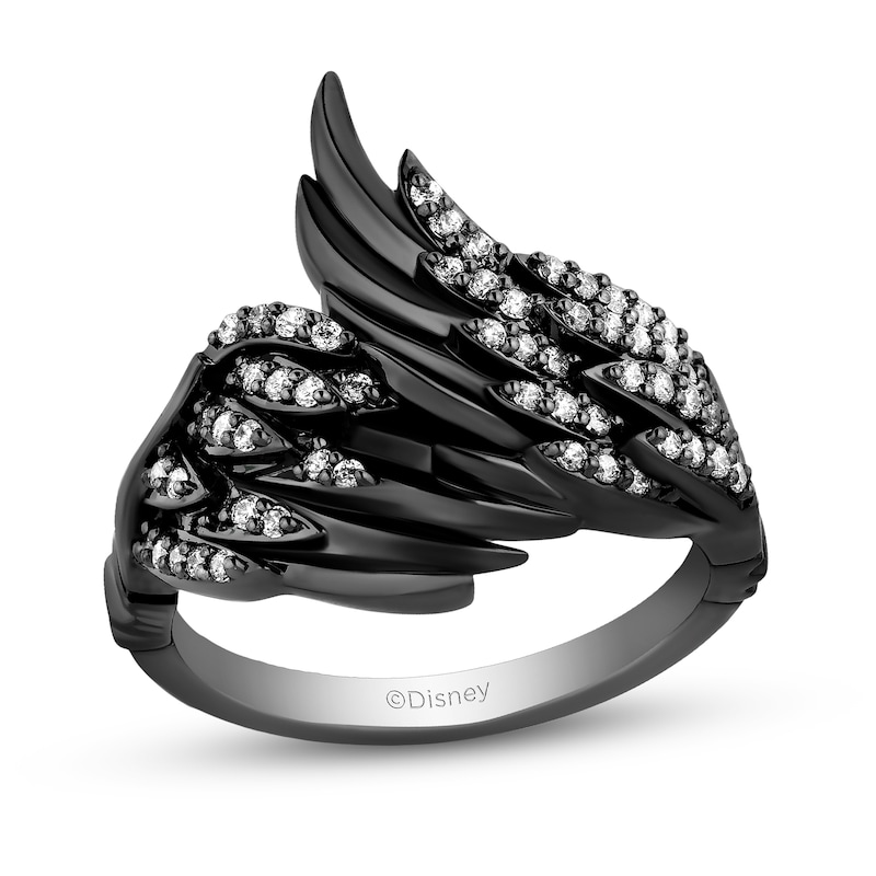 Main Image 1 of Enchanted Disney Villains Maleficent 1/3 CT. T.W. Diamond Wings Wrap Ring in Sterling Silver with Black Rhodium